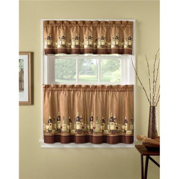 Wines Kitchen Curtain Set 36-inch Length, Brown - Picture 6 of 7